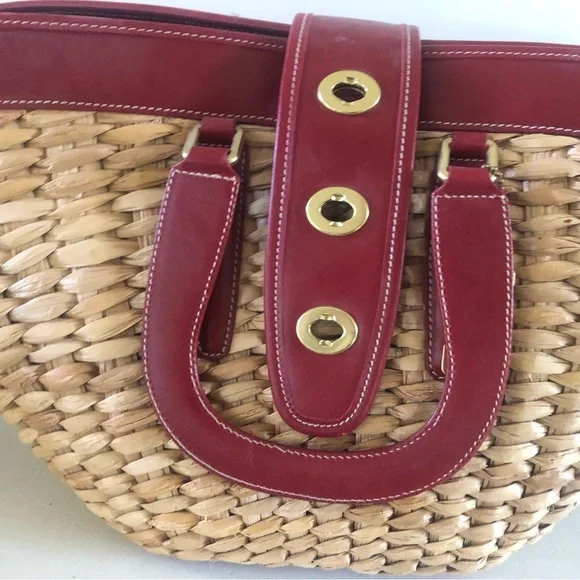 Ultra rare collectible Coach basket straw Tote Bag with Gold Accents XL - Picture 3 of 9